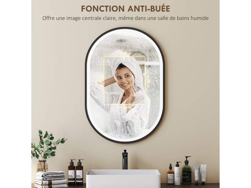  Miroir salle de bain éclairage led 50x70cm, miroir lumineux salle de bain mural interrupteur tactile, lumière 3 couleurs  - Conforama R