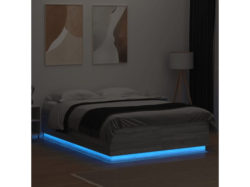  Lit double- lit adulte -  cadre de lit avec led sans matelas sonoma gris 160x200 cm  - Conforama C