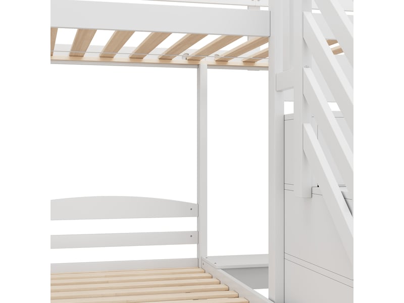  Lit enfant 90x200cm, lit superposé et côte à côte avec rangement, tiroirs, sommiers, pin blanc, sans matelas  - Conforama R