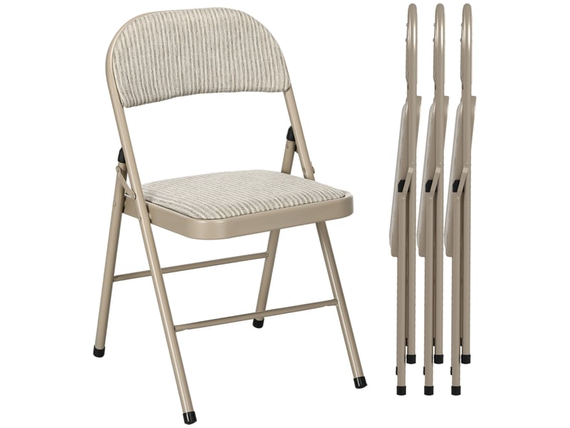  Lot de 4 chaises pliantes salle à manger portables cadre acier 45l x 46p x 78h cm beige  - Conforama E