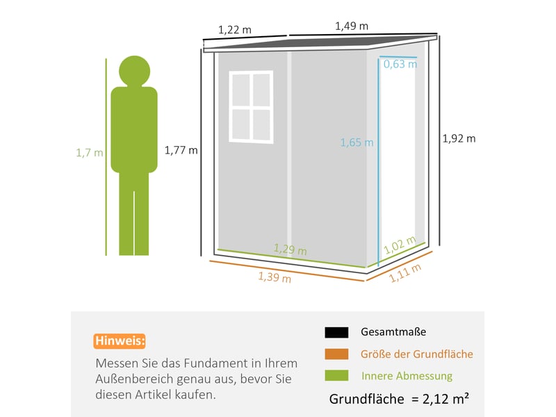  Abri de jardin 122 x 149 x 192177 cm – gris – porte verrouillable, fenêtre et toit monopente avec ventilation  - Conforama C