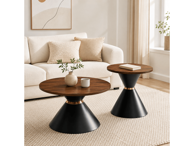  Table basse ronde ensembles melamin noyer et noir ø70 cm  - Conforama R