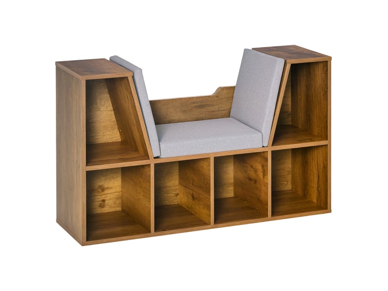  Bibliothèque banc 2 en 1 avec coussins de siège, étagère cube 6 compartiments ouverts, 102 x 30 x 61 cm, brun rustique  - Conforama A