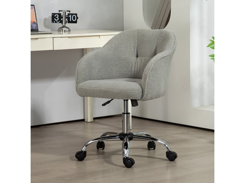  Chaise de bureau ergonomique à bascule, aspect velours peluche, 56 x 61 x 86 cm, grise  - Conforama C