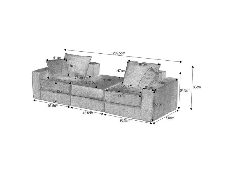  Canapé modulable 259.5x96x80 cm gris foncé, socle antidérapant  - Conforama C