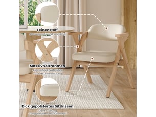 Lot de 2 chaises beiges en bois massif, chaises de salle à manger pliables avec accoudoirs ergonomiques