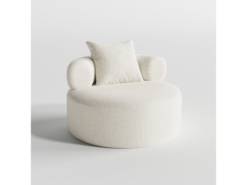  Fauteuil pouf rond avec coussin, dossier enveloppant et base antidérapante, mousse haute densité, chenille beige  - Conforama A