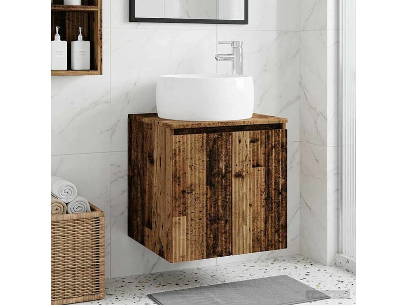 Vanité de lavabo mural, meuble de rangement bois ancien 49.5x44.5x66 cm shl5865 - Conforama B