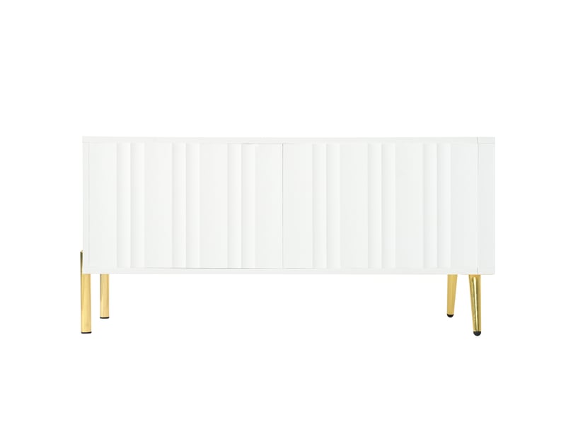  Meuble tv blanc 190 x 38 x 48 cm, pieds dorés, portes à rainures verticales, blanc  - Conforama E