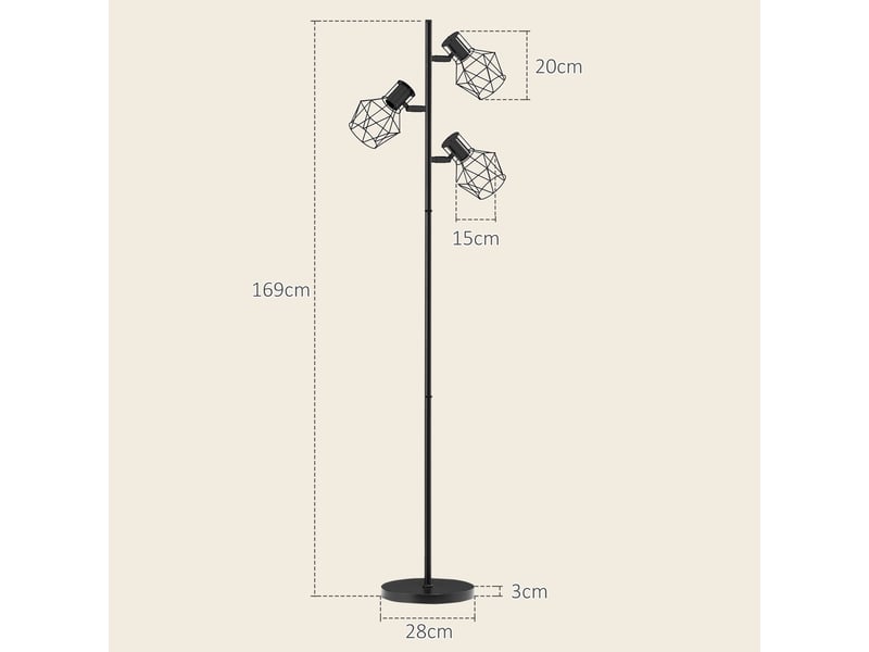  Lampadaire sur pied salon lampe sur pied 3 lumières adaptée aux ampoules e27 (non incluses) 41 x 28 x 169 cm noir  - Conforama C