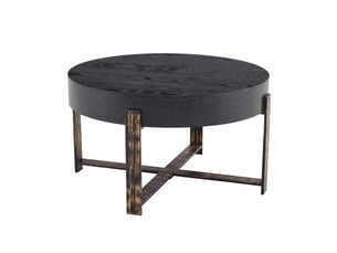 Table d'appoint ronde 68x68x39 cm, ép. 9,6 cm, design minimaliste, piètement croisé en métal, mdf effet de bois, noir