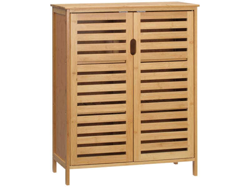  Meuble de salle de bain en bambou 68x32x86 cm, 2 portes à lamelles, 2 étagères, naturel  - Conforama A