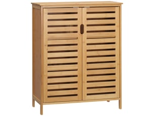 Meuble de salle de bain en bambou 68x32x86 cm, 2 portes à lamelles, 2 étagères, naturel