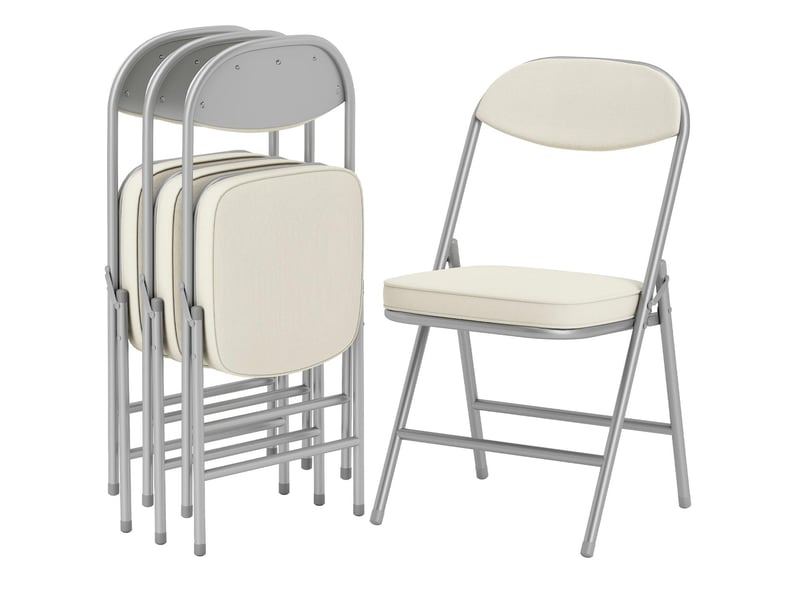  Lot de 4 chaises pliantes rembourrées velours côtelé et métal blanc crème  - Conforama A
