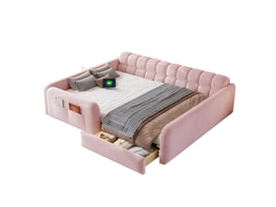 Lit avec rangement 140x200 cm OKWISH   coloris rose
