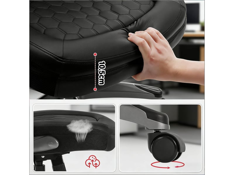  Chaise de bureau ergonomique avec dossier haut, accoudoirs pliables et fonction bascule, revêtement pu et maille, noir, supporte jusqu'à 150 kg  - Conforama R