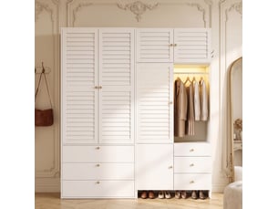 Armoire 180x50x200 cm avec panier à linge et led, panneau de particules blanc, grand rangement pour chambre, dressing