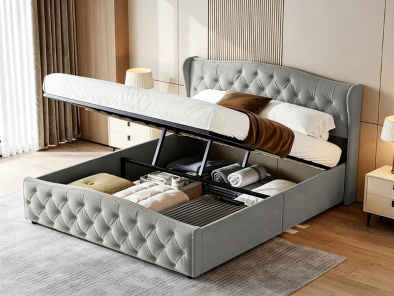  Lit coffre 160x200 cm ezssw, coloris gris  - Conforama D