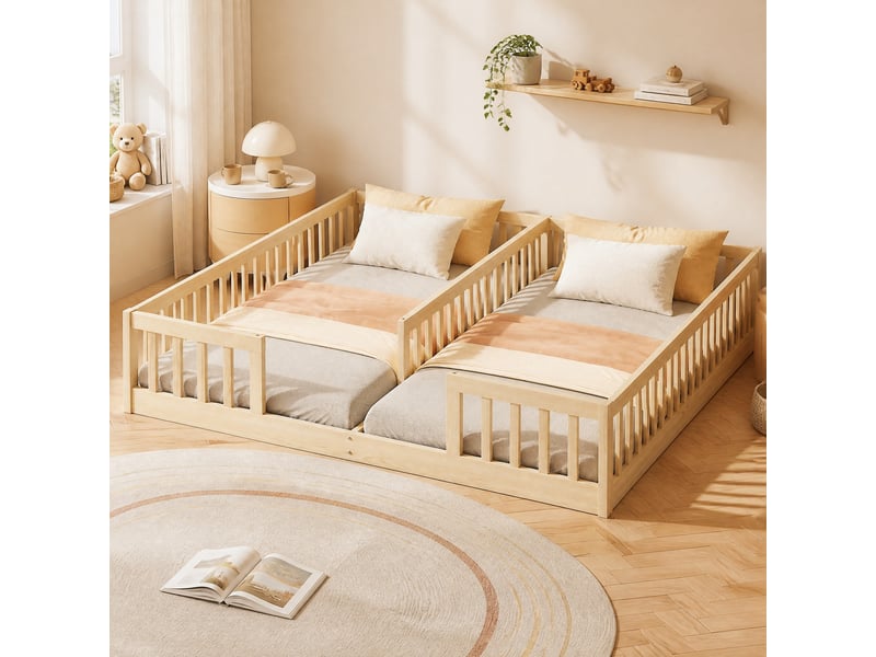  Lit enfant double 90x200 cm en pin naturel avec barrières  - Conforama B