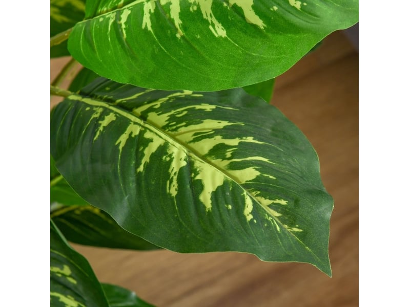  Plante artificielle dieffenbachia décorative pour intérieur et extérieur en plastique avec pot en ciment vert 95 cm  - Conforama E