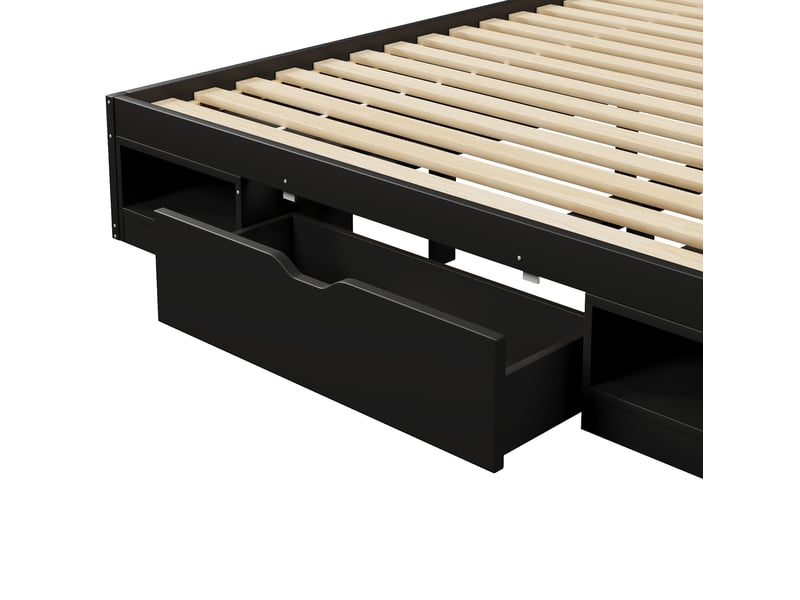  Lit 2 places 180x200 cm, sans matelas, mdf noir, port usb, led intégré, sommier à lattes, doté de 3 tiroirs  - Conforama E