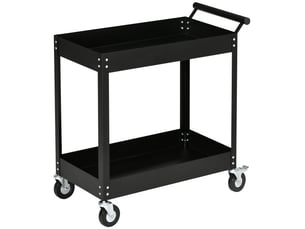 Chariot d'atelier 2 niveaux en acier noir, servante à outils mobile avec poignée latérale, 4 roues, charge 150 kg, 84,5x38x84 cm