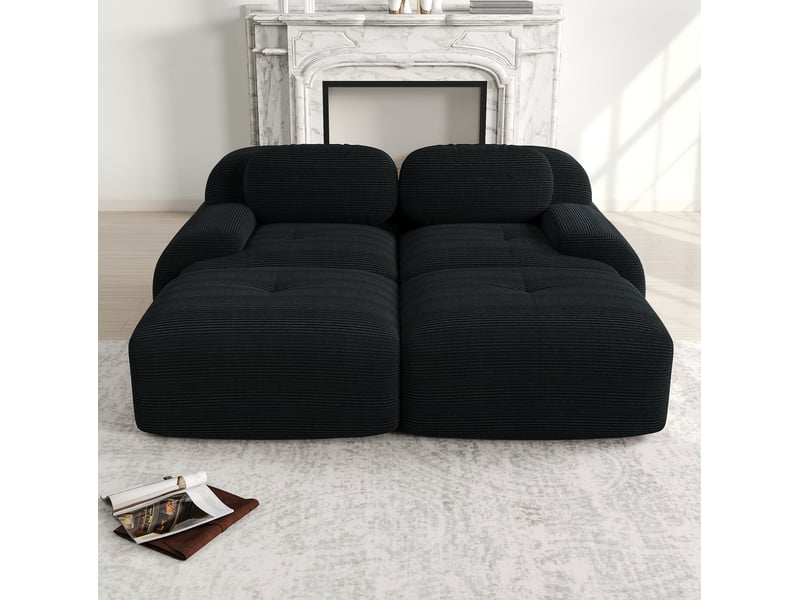  Canapé modulable modenvie 2 places sans cadre en velours côtelé noir 208 x 178 x 70 cm  - Conforama D