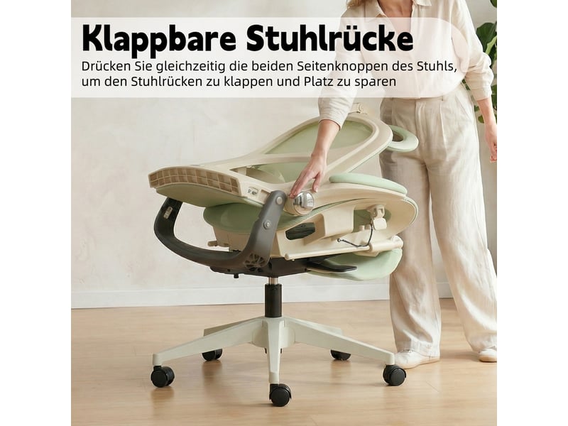  Chaise de bureau ergonomique pliable avec appui-tête 3d et soutien lombaire - lpospi - inclinable, maille - vert  - Conforama E