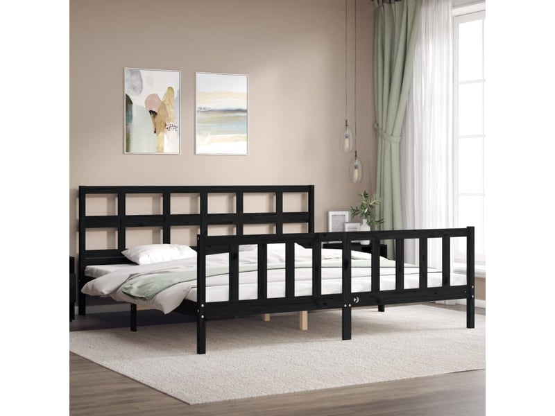 Lit double- lit adulte - cadre de lit sans matelas noir 200x200 cm bois massif de pin - Conforama B