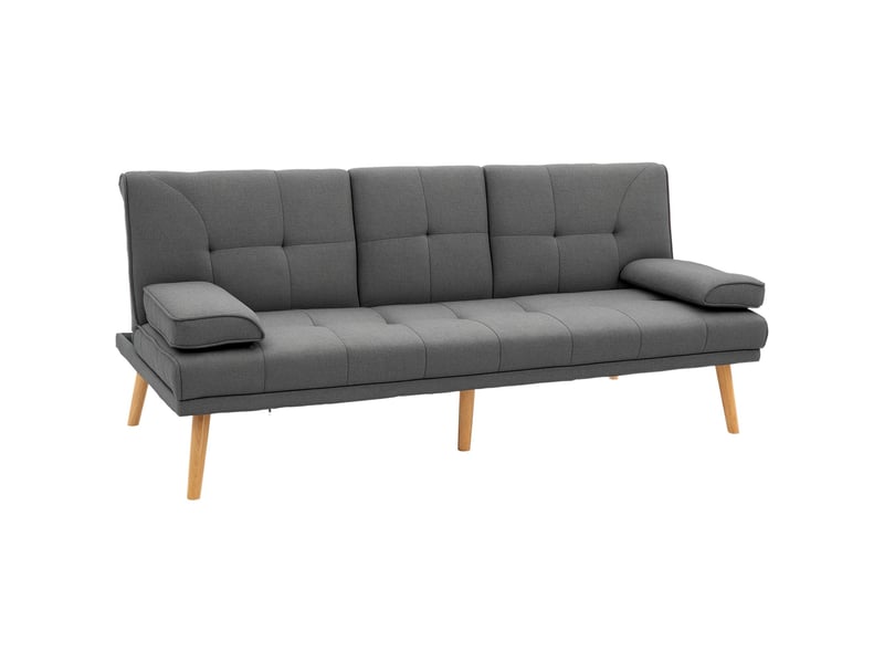  Canapé convertible 3 places, canapé-lit rembourré avec dossier réglable 3 niveaux, 2 coussins et 2 porte-gobelets intégrés, tissu de lin, pour salon, chambre d'amis, gris foncé, petit espace  - Conforama B