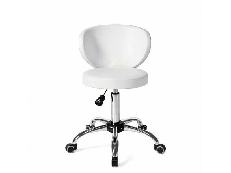 Tabouret de massage à roulettes blanc avec dossier, hauteur réglable 51 à 66 cm, pivotant à 360 degrés  - Conforama A