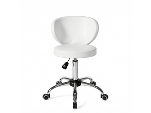 Tabouret de massage à roulettes blanc avec dossier, hauteur réglable 51 à 66 cm, pivotant à 360 degrés