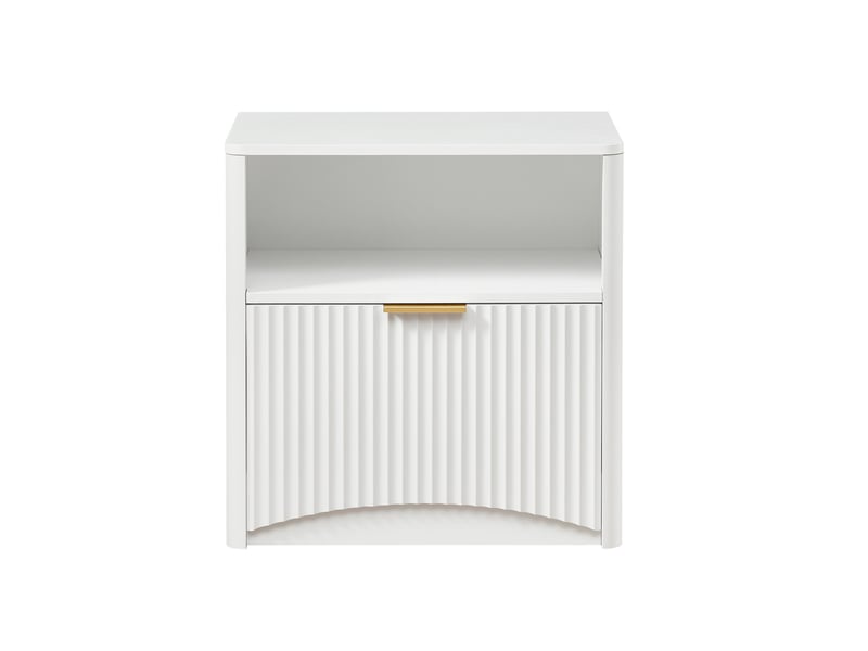 Table de chevet 58x38x60 cm – 1 grand tiroir cannelé & 1 niche – style scandinave & rétro chic - bois - blanc - Conforama A