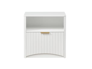 Table de chevet 58x38x60 cm – 1 grand tiroir cannelé & 1 niche – style scandinave & rétro chic - bois - blanc