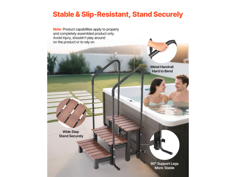  Vevor escalier de spa marchepied de piscine 640,08 mm à 3 marches avec rampe  - Conforama C