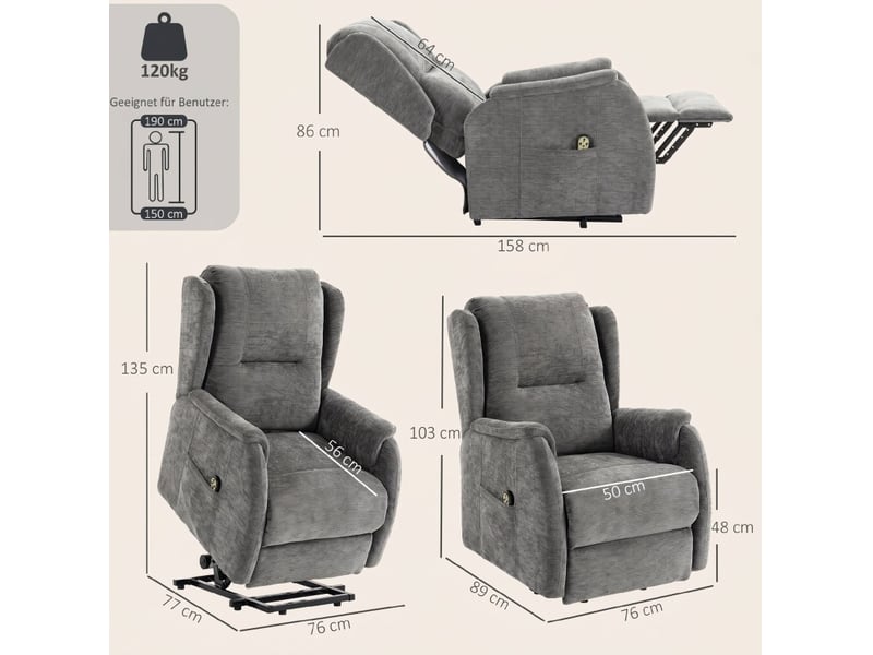  Fauteuil relax électrique releveur avec télécommande et poches latérales gris foncé  - Conforama C