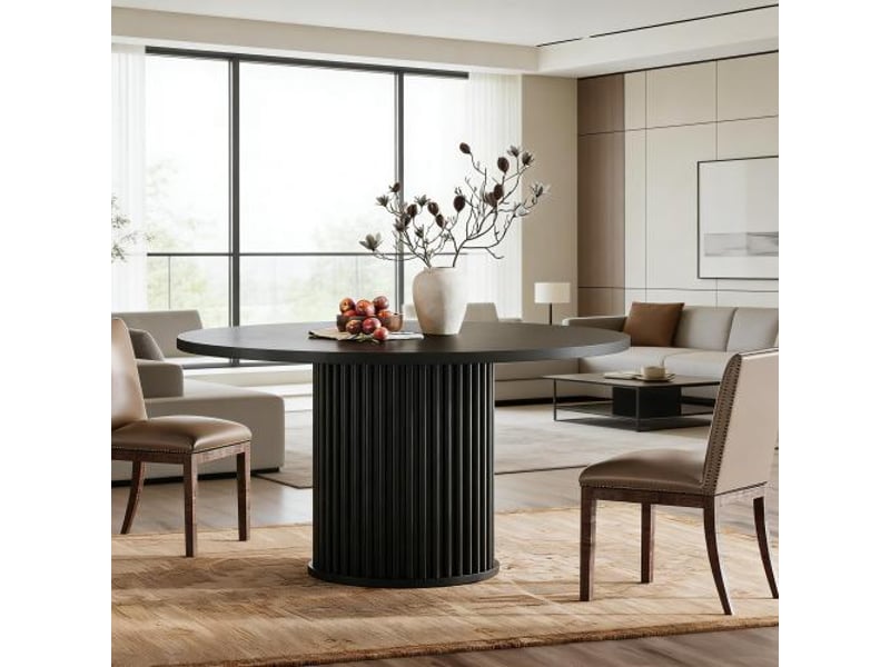  Table à manger ronde,120x120x76 cm,avec pied central en métal,mdf,noir  - Conforama D