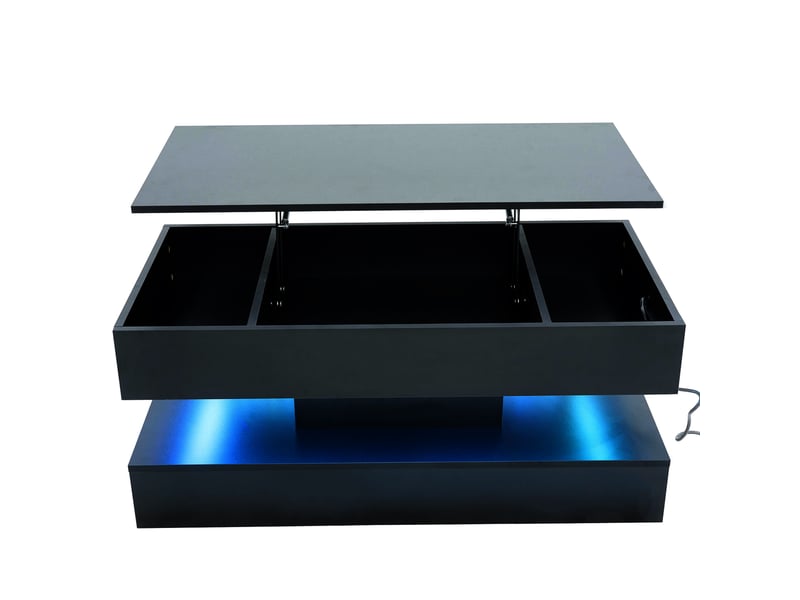  Table basse relevable noire avec éclairage led, plateau ajustable et rangement caché, 100x50x42 cm  - Conforama A
