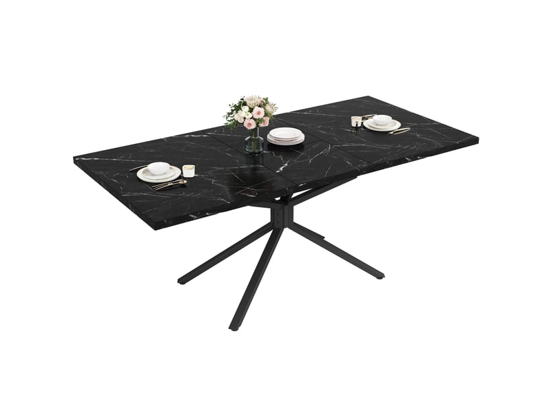  Table de salle à manger extensible 120160x90x75 cm pour 4 à 6 personnes, plateau mdf, piètement métal noir en étoile, pieds réglables - noir  - Conforama A