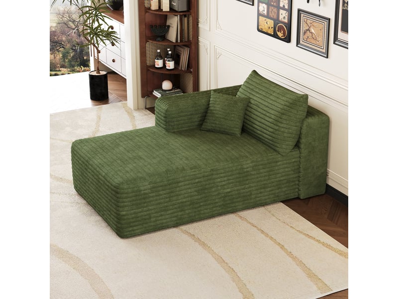 Canapé vert en velours côtelé, canapé une place pour salon, méridienne rembourrée en mousse, 151 x 90 x 58 cm - Conforama D