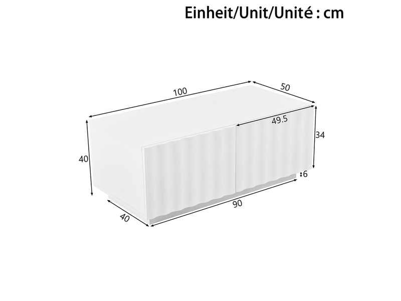  Ensemble salon avec meuble tv 200 x 40 x 35 cm et table basse 100 x 50 x 40 cm, façades effet vague, blanc Bliss Lite - Conforama C