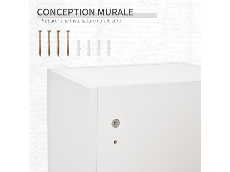 Armoire à pharmacie murale avec serrure, 5 étagères et tablettes réglables, bois et verre, 30x20x70cm, blanc - Conforama E