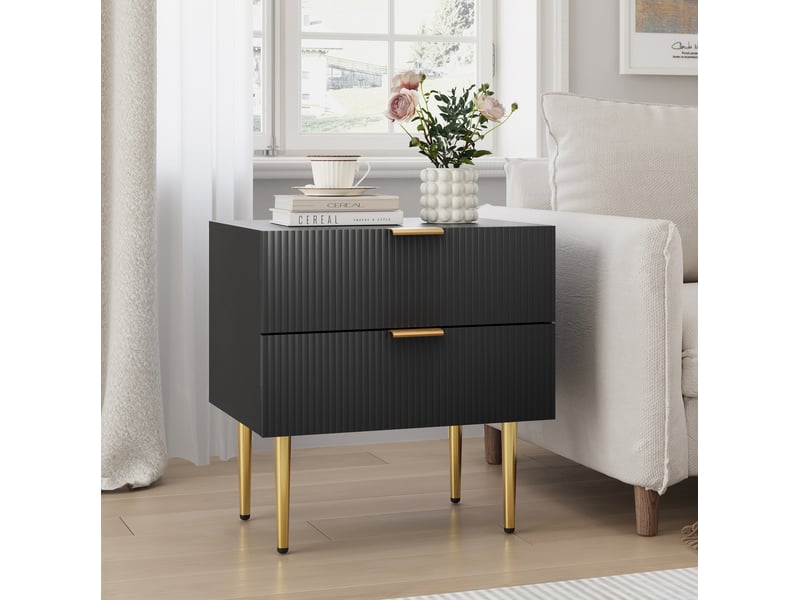  Table de chevet tcqpz noire 53 x 41,5 x 52,5 cm 2 tiroirs pieds en métal mdf  - Conforama B