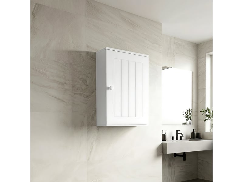  Armoire murale de salle de bain avec porte à fermeture douce et étagère réglable pour cuisinebuanderie, 30 x 14 x 50 cm, blanche  - Conforama C