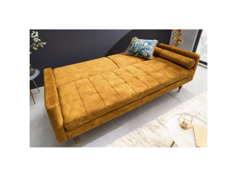  Canapé droit atelia jaune moutarde convertible – canapé-lit design en velours avec structure en bois massif  - Conforama E