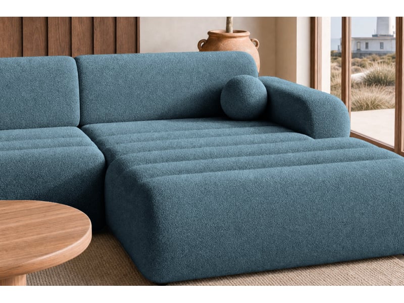 Bordilla - canapé d'angle convertible tissu chenille 4 places bleu gauche - Conforama E