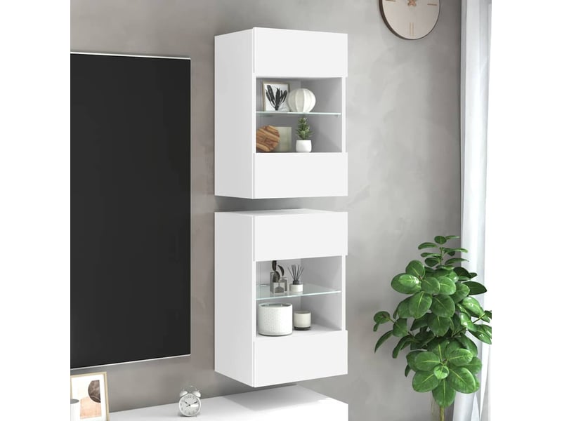  Meubles muraux avec lumières led pour tv - banc tv - meuble de rangement 2 pcs blanc 40x30x60,5 cm  - Conforama B