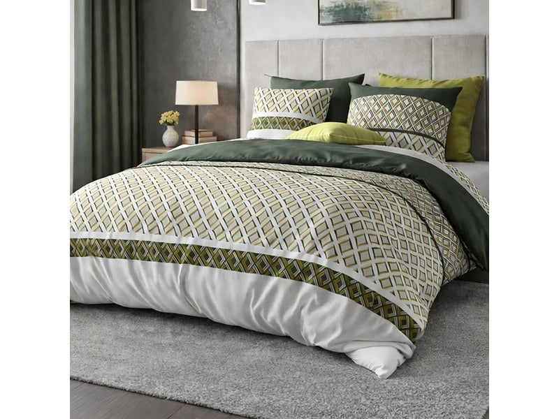  Parure housse de couette 240x220cm + 2 taies motif géométrique vert 100% coton - ayana AYANA - Conforama B