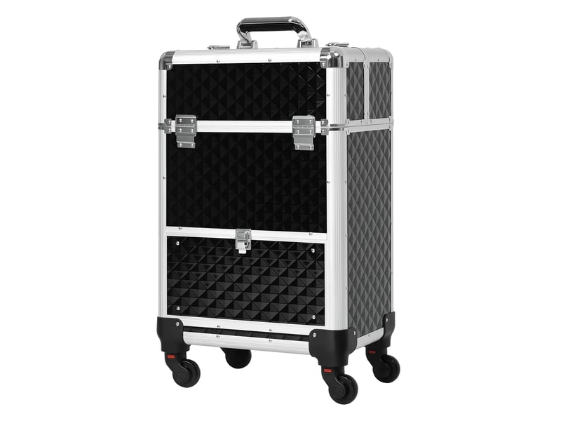 Trousse de maquillage professionnelle avec tiroir, valise à roulettes pour les voyages et le travail, 34 x 25 x 62 cm, noire - Conforama A