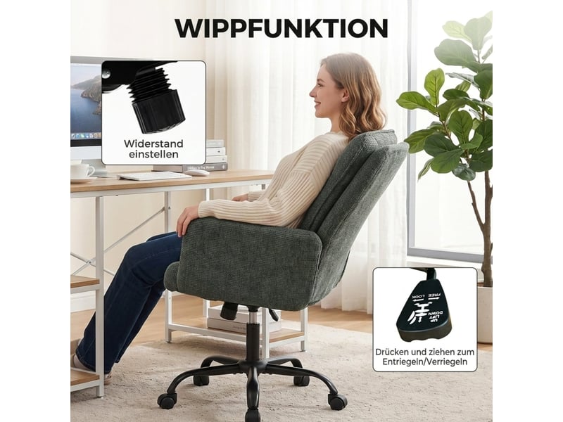  Chaise de bureau ergonomique - chaise de bureau pour la maison, chaise d'ordinateur avec assise large, dossier moyen, vert  - Conforama W